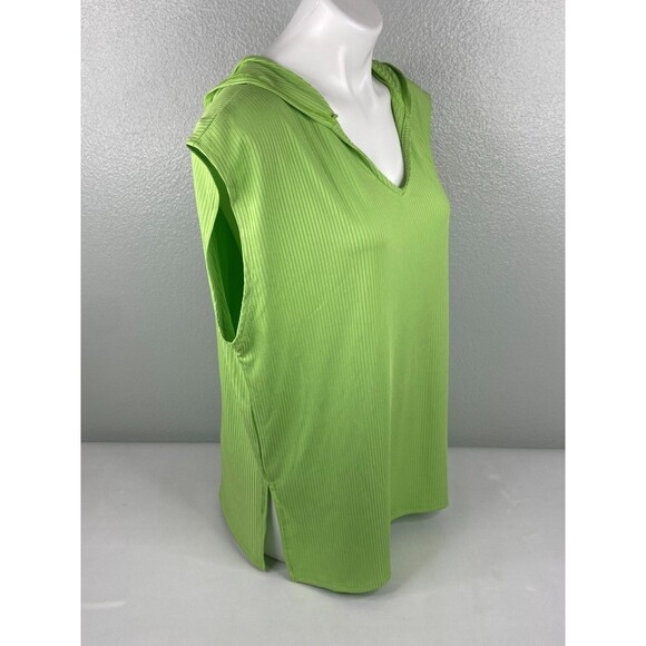 Culture Code Women Medium Green Hoodie Shirt Sleeveless Ribbed Lightweight NWT - Picture 3 of 9